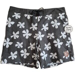 Of One Sea Men's Shorts Size 36 Gray Floral Stretch Comfort Swim Tropical Beach